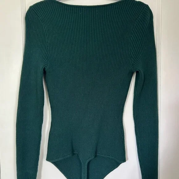 Abercrombie & Fitch Dark Green Sweetheart Sweater Bodysuit (L) - Picture 4 of 5